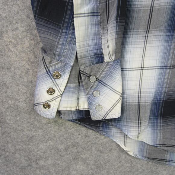 HOLT Shirt Mens Medium Blue Gray Plaid Pearl Snap Western Cowboy Long Sleeve - Picture 4 of 9